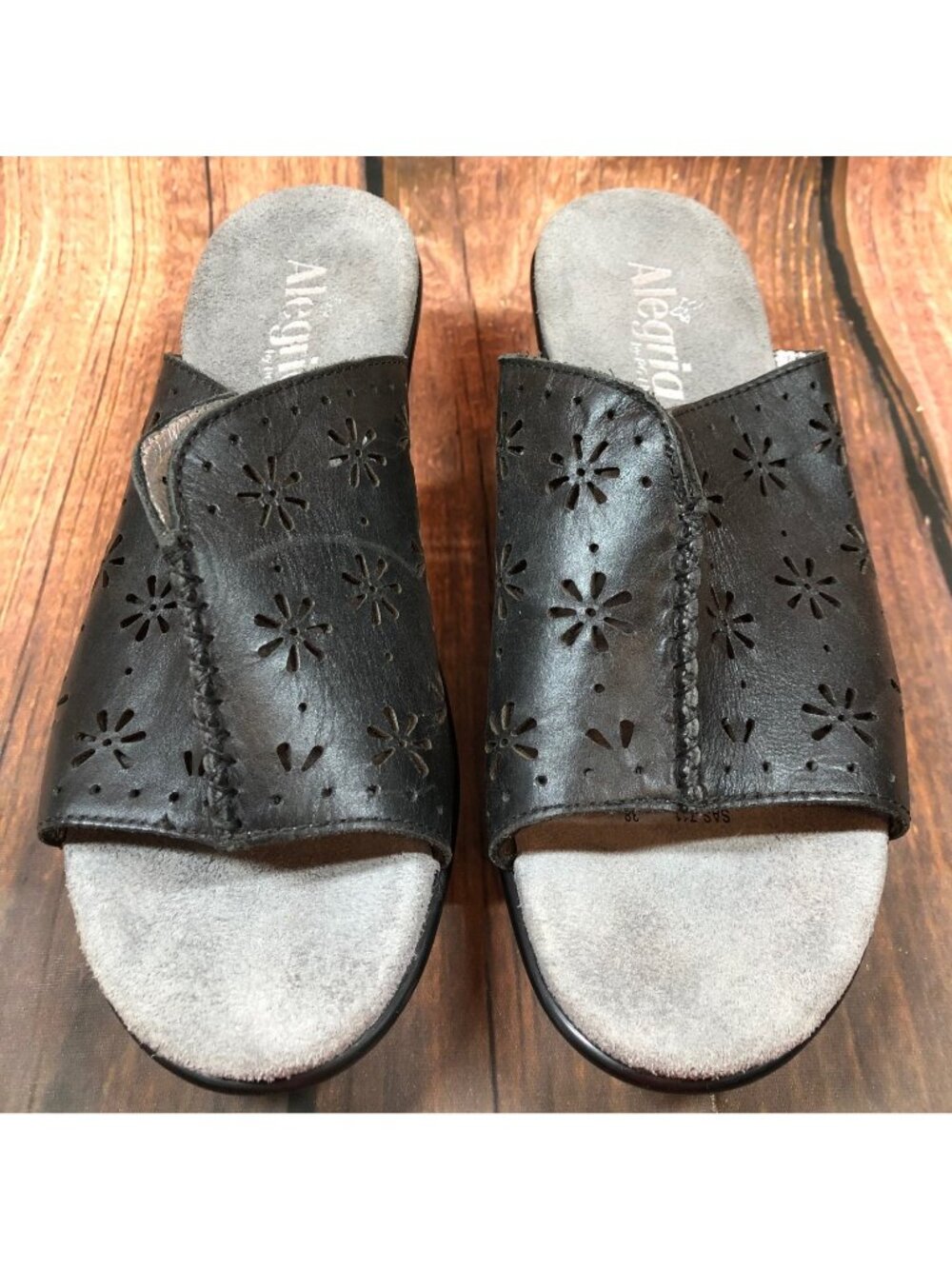Alegria Womens 38 / 8-8.5 Sasha Black Burnish Slide Sandals SAS-711